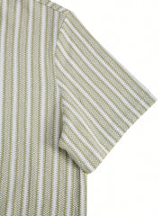 Threebooy  Men's Summer Knitted Striped Lapel Short Sleeved Polo Shirt Comfortable and Fashionable Polo Shirt Suitable for Daily Wear