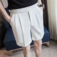 Threebooy  Pleated Shorts Men Summer White Shorts Bermuda Work Wear Clothes Men Breathe Cool Streetwear Short Korean Fashion Style 36