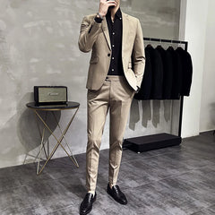 Threebooy (Jacket Pants) Stripe Suits for Men2-Piece Business Khaki Wedding Best Dress Man Tuxedo Slim Fit Formal Blazer Set Custom M-5XL