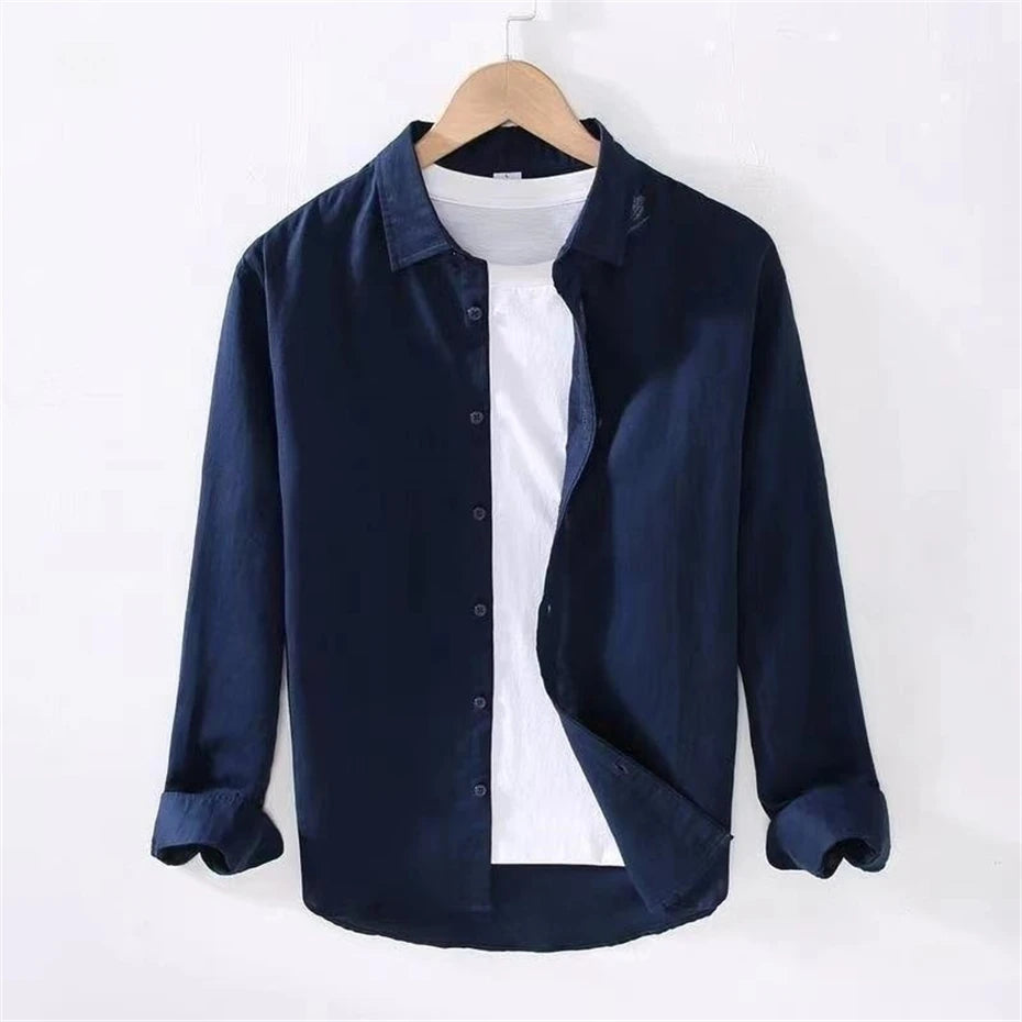 Threebooy  Summer Cotton Linen Shirts Men Harajuku Long Sleeve Shirt for Men Vintage Thin Loose Casual Shirt Coats Japan Style Blouse Male