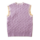 Threebooy Japanese Harajuku Knitted Vest Men Solid Color Matching V-neck Pullover Causal Loose Sleeveless Couple Sweaters Fashion New