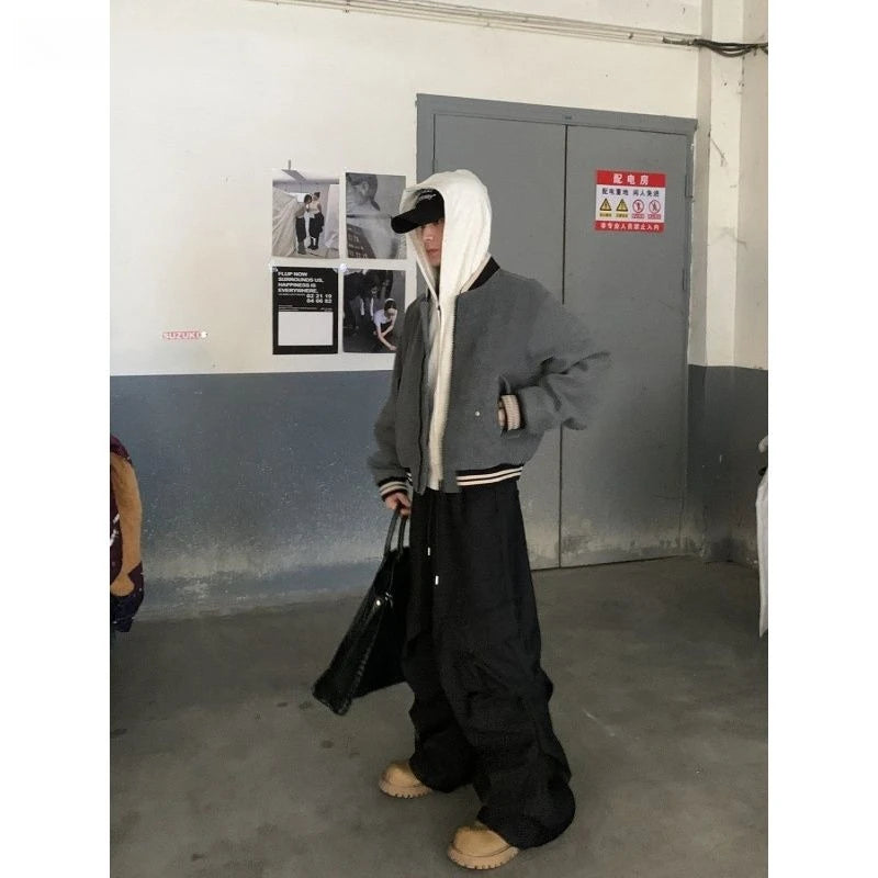 Threebooy Autumn Winter American Baseball Jacket High Street Men's Korean Casual Loose Baseball Uniform Woolen Jacket Cityboy Streetwear