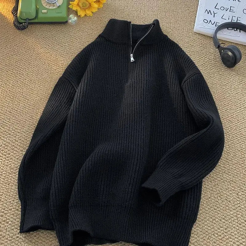 Threebooy  Autumn Winter New Fashion Long Sleeve Stand Up Collar with Half Zipper Sweaters Men's Clothing Casual All-match Knitting Tops