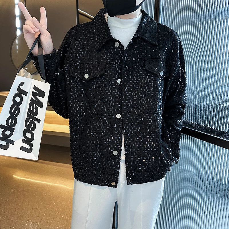 Threebooy Men Spring Casual Jackets/Male Slim Fit High Quality Coat Spring Summer New Hombre Fashion Sequins Thin Bomber Jackets 2XL-M