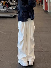 Threebooy  American Style Pleated Wide Leg Pants Men Spring High Waist Straight Cut Casual Long Trousers Slimming Effect Stylish