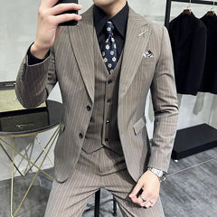 Threebooy  Luxury 2 Piece Suit Men's Slim Fit Tuxedo with Jewelry Decoration One Button Groom Wedding Dinner Prom Fashion