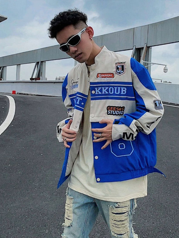 Threebooy American Retro Racing Jacket Handsome Detachable Function Racing Suit Jacket Men Loose Niche Button Up Baseball Uniform