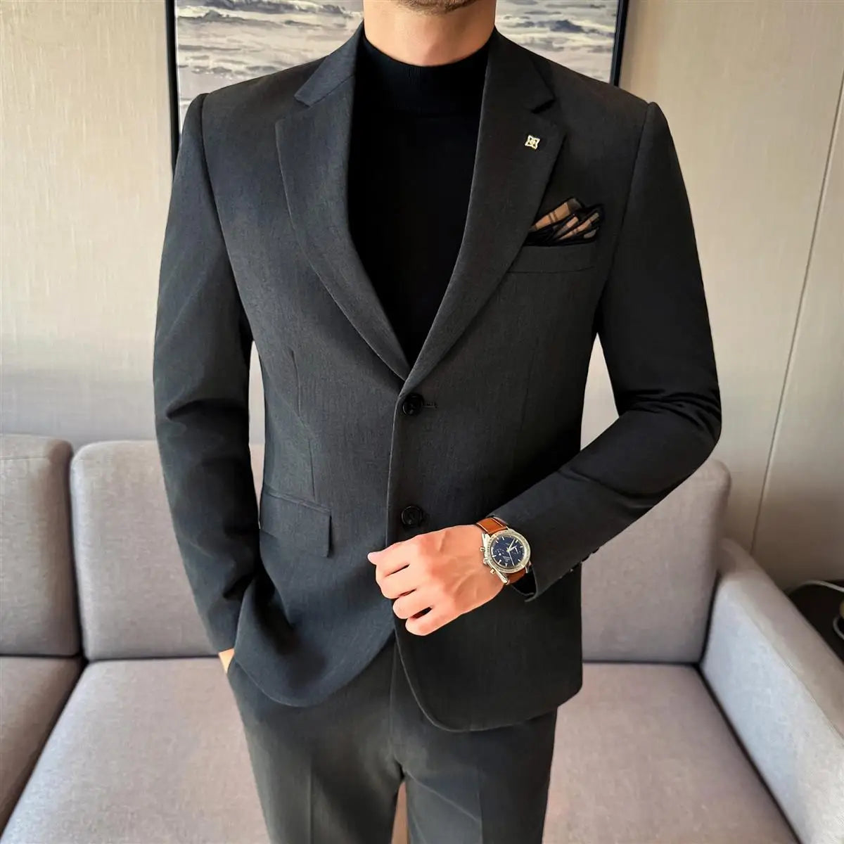 Threebooy  High-End For Men 2 Piece Set Suit Slim Fit Crisp Stylish Casual Slim Fit Tuxedos Business Versatile Easy Care Wedding Groom