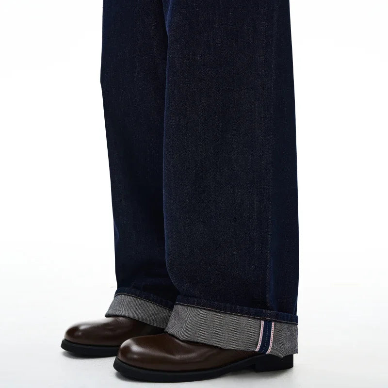 Threebooy Non-fading Original Color Jeans Men's High Quality Loose Straight Denim Pants Classic American Retro Wide Leg Autumn Trousers