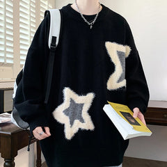Threebooy  Autumn Men's Star Pattern Jacquard Knitted Jumpers Casual Retro Elegant Crewneck Knitwear Y2K Streetwear Pullovers Sweater
