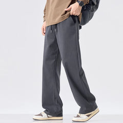 Threebooy  Casual Straight Pants Men Comfortable Loose Wide Leg Solid Color Fashionable Pants Drawstring Sweatpants Male Streetwear