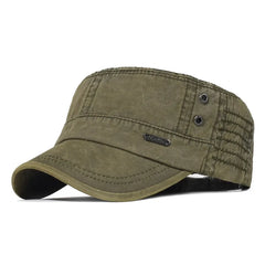 Threebooy Washed Cotton Military Caps Men Cadet Army Cap Unique Design Vintage Flat Top Hat