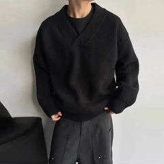 Threebooy  New American Vintge Men V Neck Sweaters Casual Drooping Solid Color Long Sleeve Knitwear Premium Quality Knitted Pullovers M-2XL