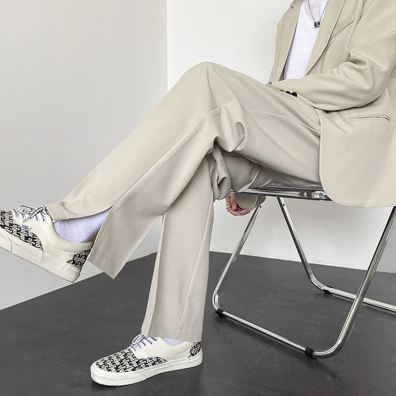 Threebooy  New Fashion Suit Pants Men's Luxury Trousers with Split Cuffs Draped Straight Pants Casual Slim-fit Premium Elegant Dress Pants