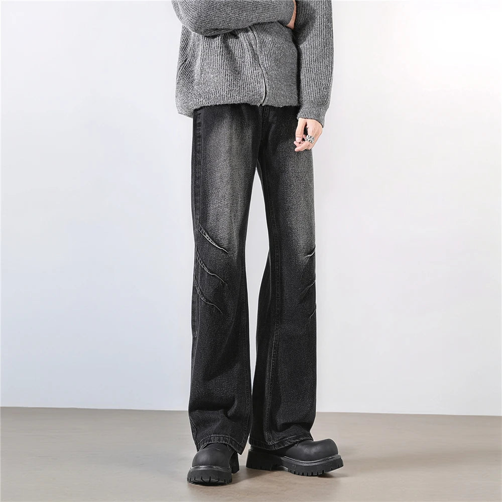 Threebooy  Straight Washed Jeans mens Crinkle Design Denim Pants Wholesale Trendy Fashion Casual Trousers Men Women Streetwear Style