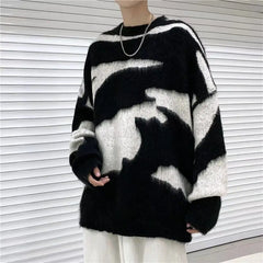 Threebooy Striped Pullovers Hip Hop Men's Harajuku Clothes Design Sweater Personality Knitted Print Women's Korean Fashion Oversize Hip Hop