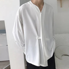 Threebooy Mesh Shirt Apparel Short Bulk Shirts For Men Male Autumn Casual Loose Lrregular Shirt Collarless Long Sleeve Shirt Sleeve Shirt