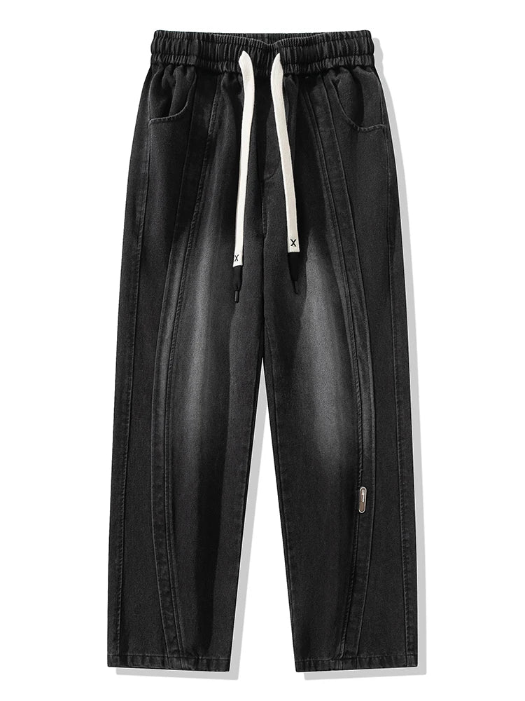 Threebooy Men's Winter Insulated Cargo Jeans Thick Fleece Warm Denim Pants Retro Style Wide-Leg Straight Baggy Jeans Asian Size L-5XL