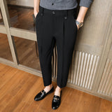 Threebooy  Summer Casual Pants Men Slim Fit Business Dress Pants Ankle Length Streetwear Office Social Suit Trousers Black Grey Khaki