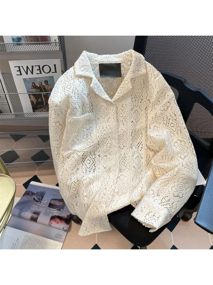 Threebooy  2025 New Design Sense Niche Hollow Sun Protection Long-sleeved Shirt for Men's Summer Loose High-end Top Casual Versatile Jacket