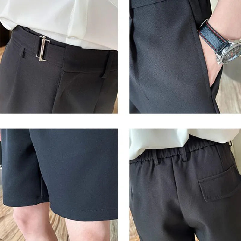 Threebooy Korean Style Summer Straight Suit Shorts For Men Clothing Simple Slim Fit Business Formal Wear Breathable Short Homme S-3XL