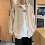 Threebooy Khaki Corduroy Men Shirts Fashion Korean Oversized Baggy Tops Spring Autumn Cardigan Long Sleeve Blouse Vintage Male Y2K Clothes