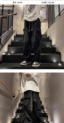 Threebooy High street hip-hop men and women trendy personality large pocket straight leg washed denim jeans couple retro casual pants y2k