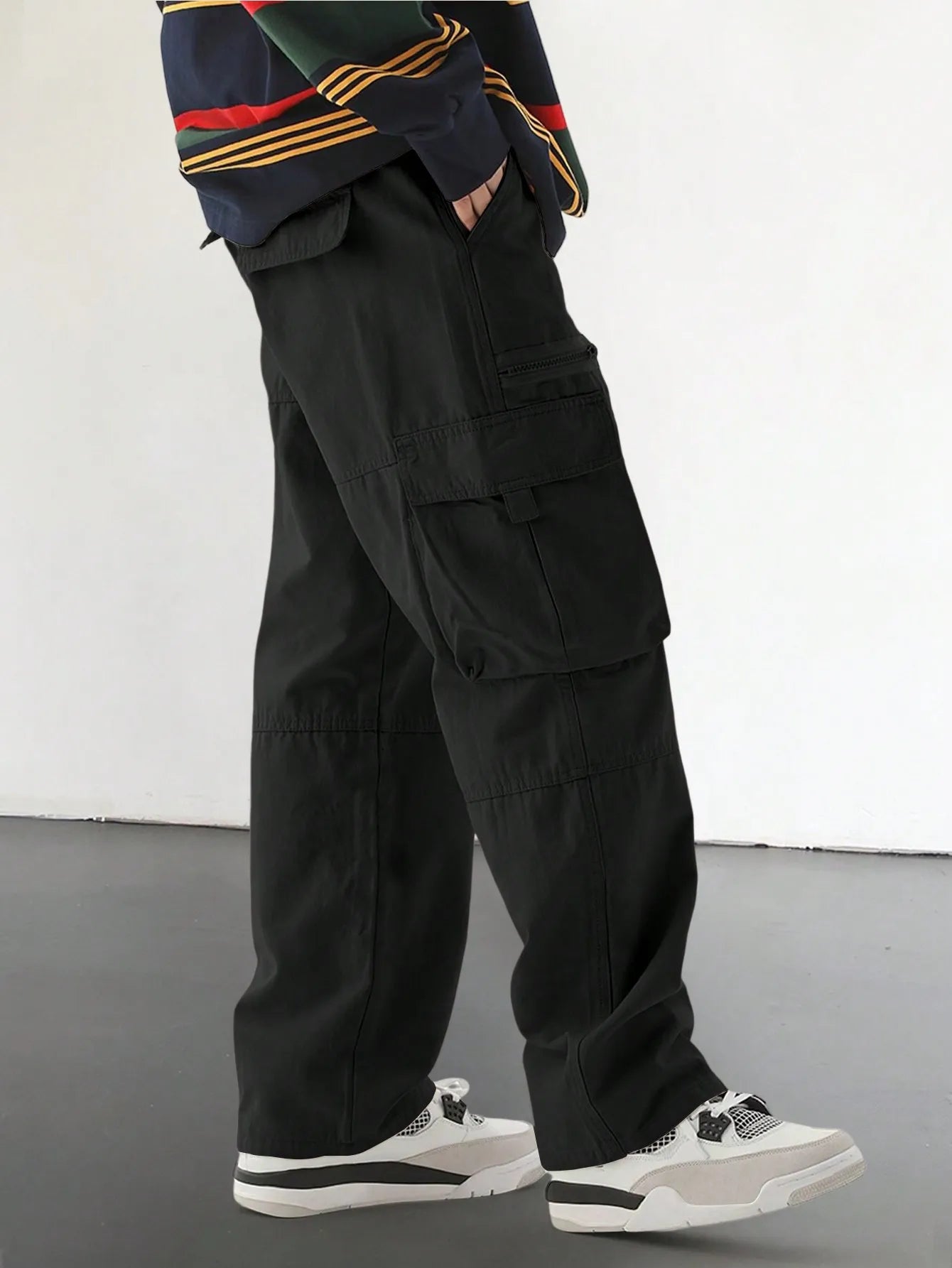 Threebooy  Men's Drawstring Trendy Flap Pockets Cargo Pants