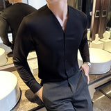 Threebooy Men V-neck Long Sleeve Shirt New British Style Solid Casual Slim Fit Camisas Blusas Formal Dress Shirts Homme Men Clothing