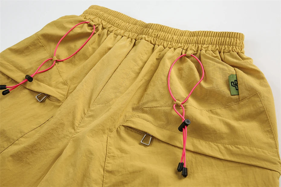 Threebooy  Summer Casual Shorts Men Streetwear Harajuku Quick Drying Knee Length Pants Japan Style Pockets Design Outdoor Cargo Short Male