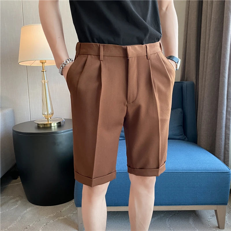 Threebooy  British Style Men's Summer Slim Fit Casual Shorts/Male High Quality Fashion Solid Color Shorts