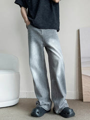 Threebooy  New Vintage Gray Baggy Jeans Men Fashion Harajuku Casual Y2k Pants Straight High Street Male Wide Denim Trousers