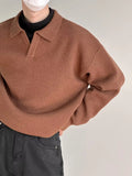 Threebooy Knitted Sweater Men Old Money Oversize Casual Pullovers for Man Autumn Winter Khaki Polo Tops Male Streetwear Korean