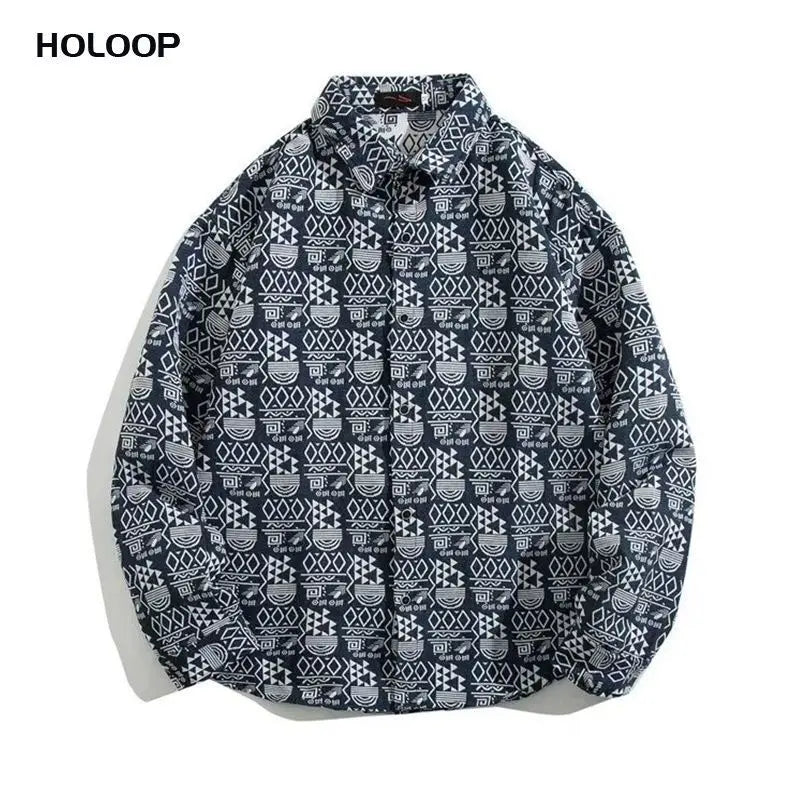 Threebooy Colored Numb Ethnic Style Shirt Men Weaving and Embroidered Spring and Autumn Retro Hong Kong Style Shirt Jacket
