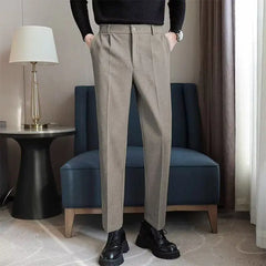 Threebooy  Autumn Winter Woolen Casual Pants Straight Trousers Men's Slim-fitting Nine-point Suit Pants Mid-high Waist Suit Pants
