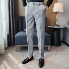 Threebooy  Korean Style Men Spring High Quality Leisure Pants/Male Slim Fit Fashion Solid Color Office Dress Trousers Plus size 29-36