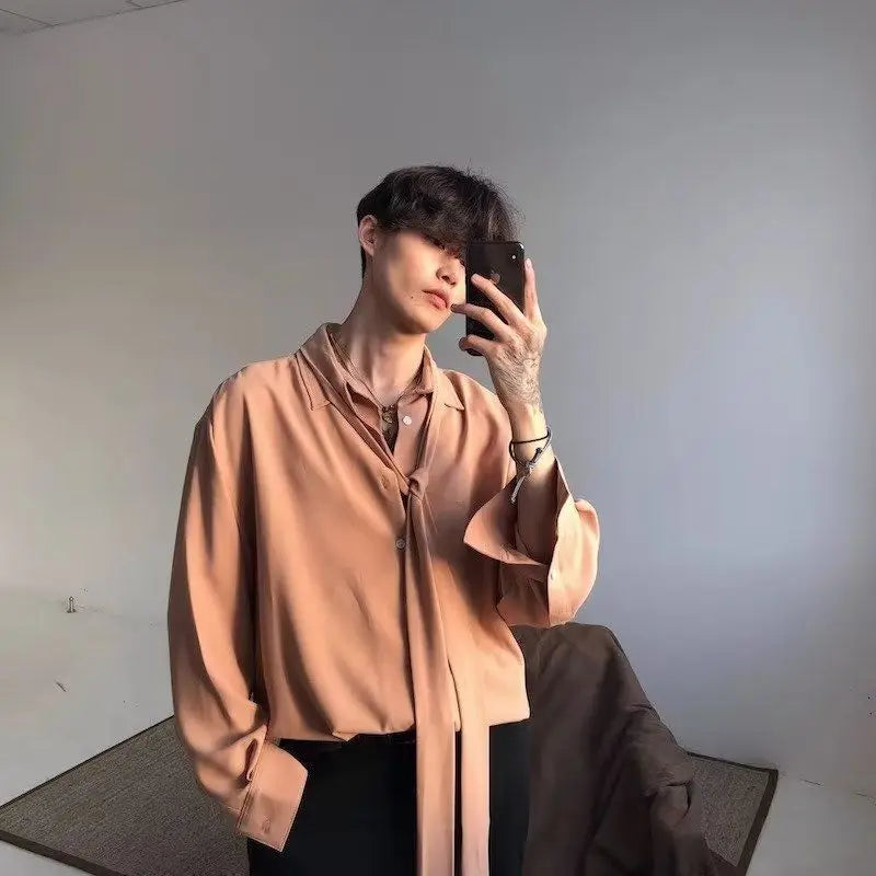 Threebooy Japanese Fashion High-end White Shirts Men Women Korean Version 2025 New Trendy Design Solid Color Handsome Long-sleeved Tops