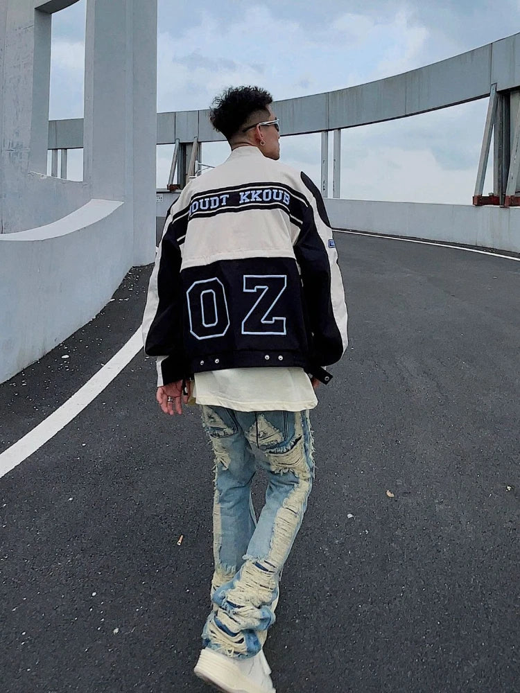 Threebooy American Retro Racing Jacket Handsome Detachable Function Racing Suit Jacket Men Loose Niche Button Up Baseball Uniform