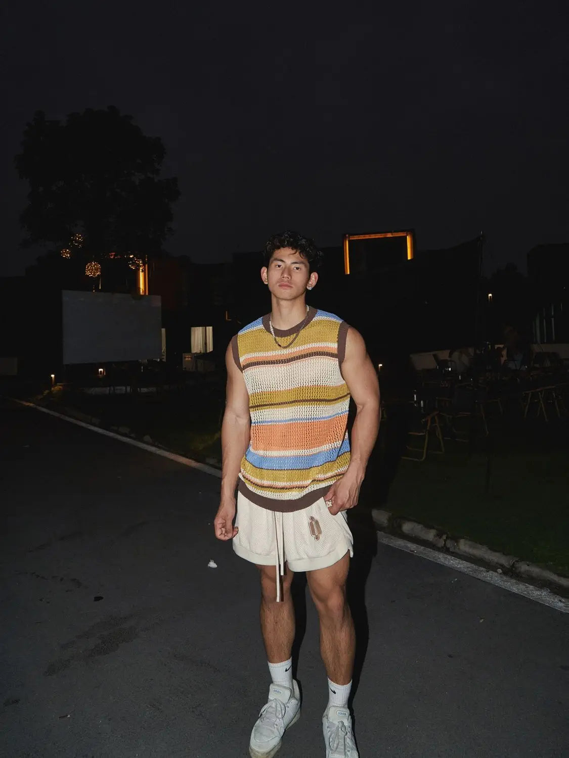 Threebooy  Stripe Contrasting Colors Hollowing Out Knitting Vest Men Casual Tops Loose Summer Niche Handsome Sleeveless All-match Vest