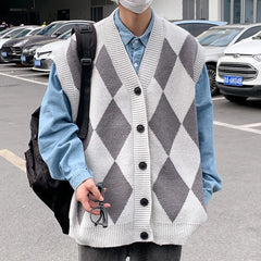 Threebooy Windproof Open Front Button V Neck Vest Waistcoat Men Warm Soft Coat Autumn Winter Top Sleeveless New Basic Casual Knit Cardigan