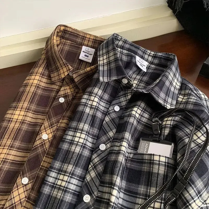 Threebooy Summer Men's Loose Checkered Short Sleeved Shirt Casual Elegant Turn Collar Half Sleeved Shirt Jacket