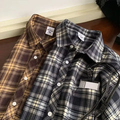 Threebooy Summer Men's Loose Checkered Short Sleeved Shirt Casual Elegant Turn Collar Half Sleeved Shirt Jacket