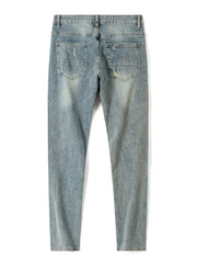 Threebooy  Retro Stretch Jeans Men's Streetwear Ripped Patchwork Y2k Pants Hip Hop Slim Fashionable Biker Patch Male Denim Trousers