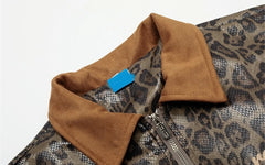 Threebooy Leopard PU Leather Jackets Mens Streetwear Hip Hop Cargo Jacket Men Oversized Harajuku Autumn New Loose Casual Coats Unisex