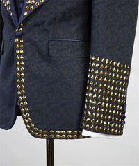 Threebooy  Men Suit Set 2 Pieces Trousers Golden Crystals Slim Fit Wedding Tuxedo Formal  Customized  For Wedding Prom