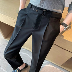 Threebooy  New Summer Fashion Men's Plaid Suit Pants Slim Fitted England Style Business Dress Trousers Luxury Clothing Man 29-36