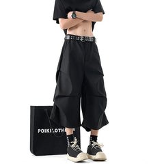 Threebooy  New Wide Leg Casual Pants mens Loose Fit Elastic Waist Outdoor Sport Capri Wrinkle Design Comfy Trousers for Women Men