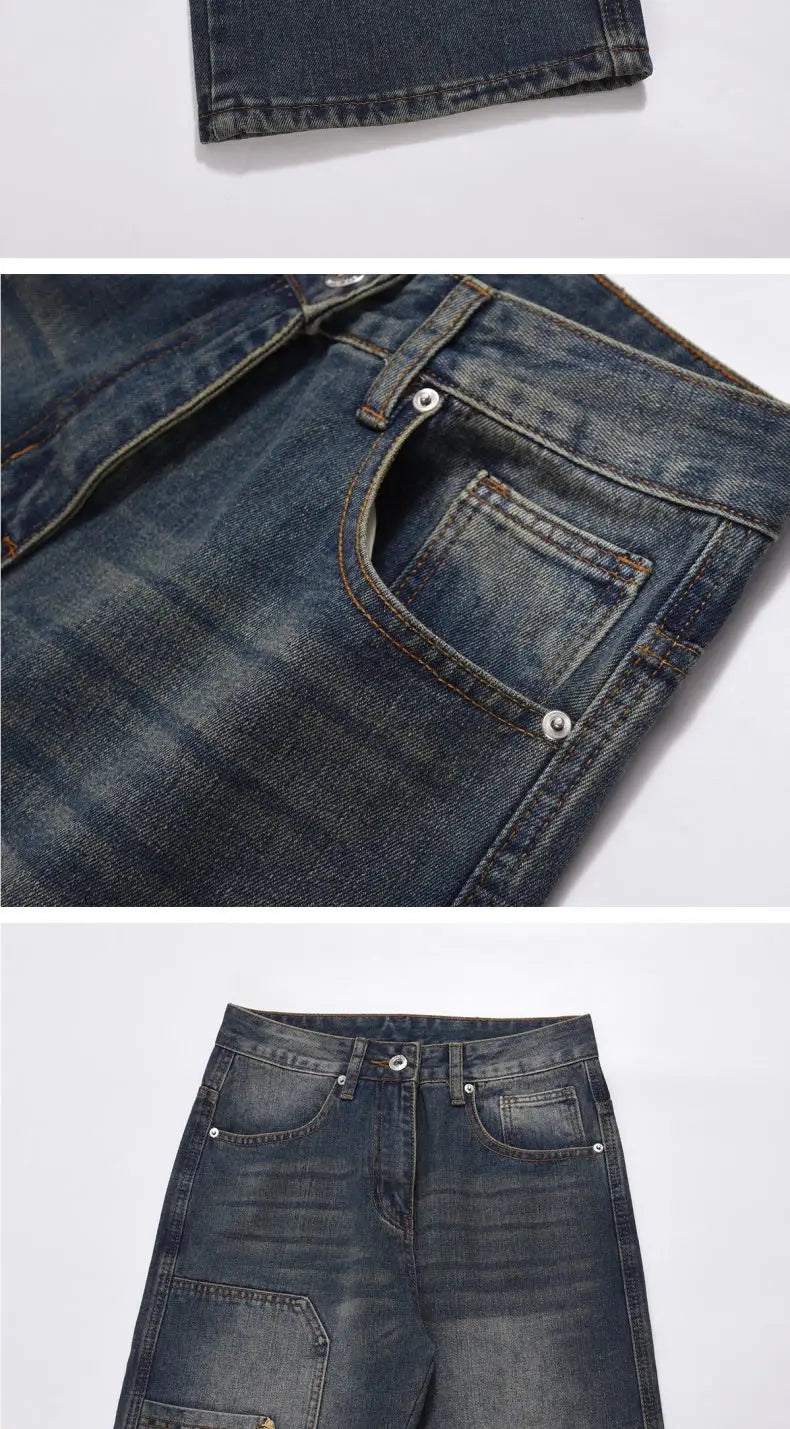 Threebooy American street men and women spring and autumn straight tube washed workwear jeans for couples loose retro casual pants y2k