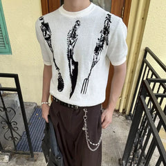Threebooy  Men's Y2k Graphic Short-Sleeved T-Shirt American Retro Fashion Trend High Street Hip-Hop Loose Casual Niche New Men's Tops
