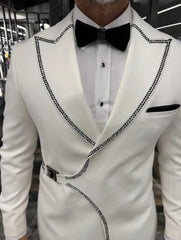 Threebooy  Classic Design Men Suits 2 Piece Slim Blazer Pant Beading Formal Occasions Wedding Prom Party